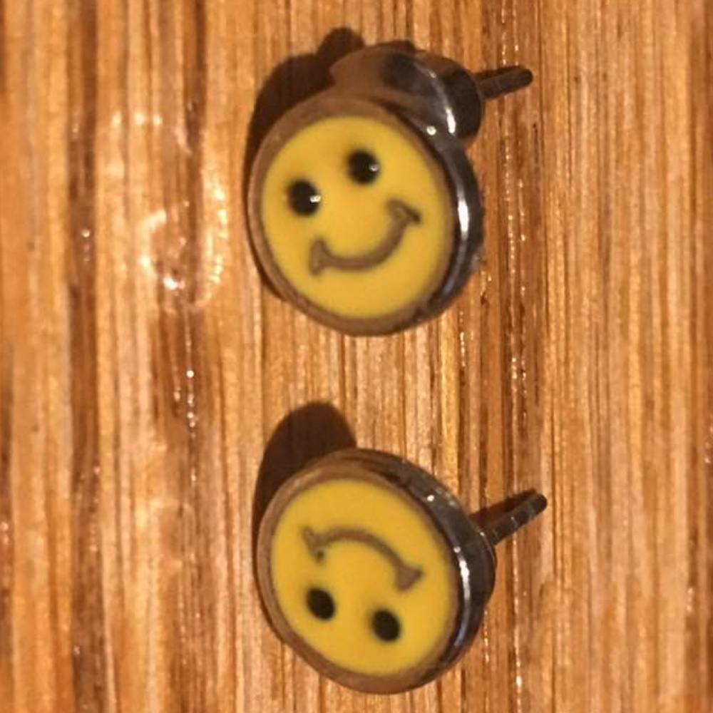 Silver/Yellow Enamel Smiley Face Pierced Earrings